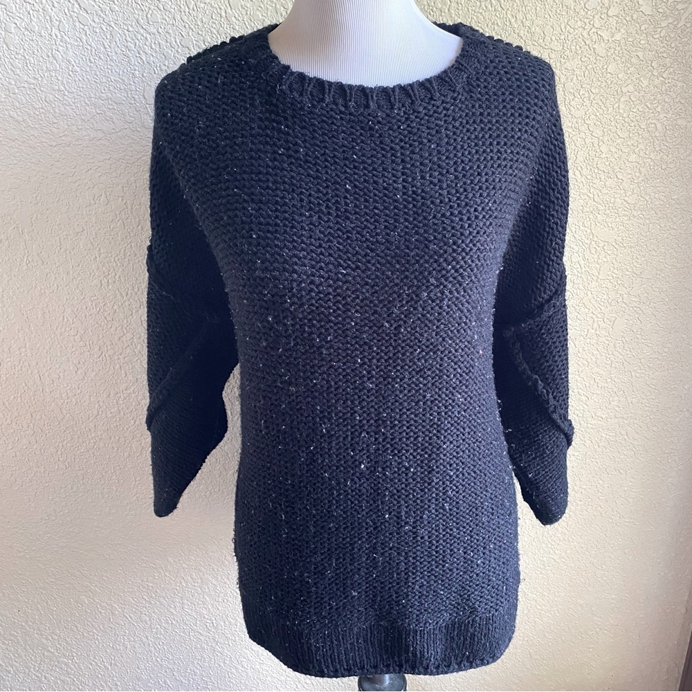 Easel Chunky Knit 3/4 Sleeve Long Line Sweater Black: M/L - Picture 1 of 10